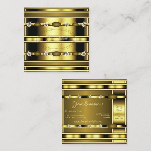 輝くラインストーンズのある豪華な金フェイク色 スクエア名刺 (正面/裏面)