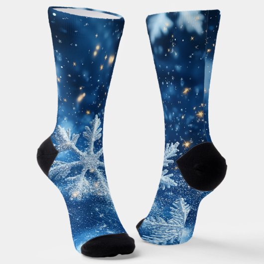 輝くラメの雪の結晶 冬 クリスマス ソックス (傾斜あり)