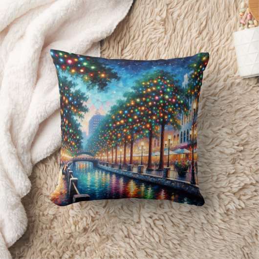 "輝くリバーウォーク：クリスマスナイト" クッション (ブランケット)