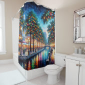 "輝くリバーウォーク：クリスマスナイト" シャワーカーテン (インサイチュ)