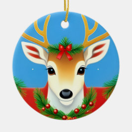 🎄輝くリースのトナカイ ❄️ ホリデー セラミックオーナメント
