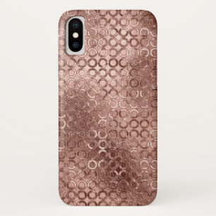 輝くローズゴールドの円形 ピンクのラグジュアリースパークル iPhone X ケース