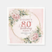 輝くローズゴールドの花柄 80歳の誕生日用ナプキン スタンダードカクテルナプキン (正面)