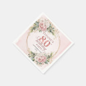 輝くローズゴールドの花柄 80歳の誕生日用ナプキン スタンダードカクテルナプキン (角)