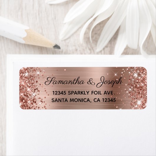 輝くローズゴールド箔ウェディング ラベル (インサイチュ)