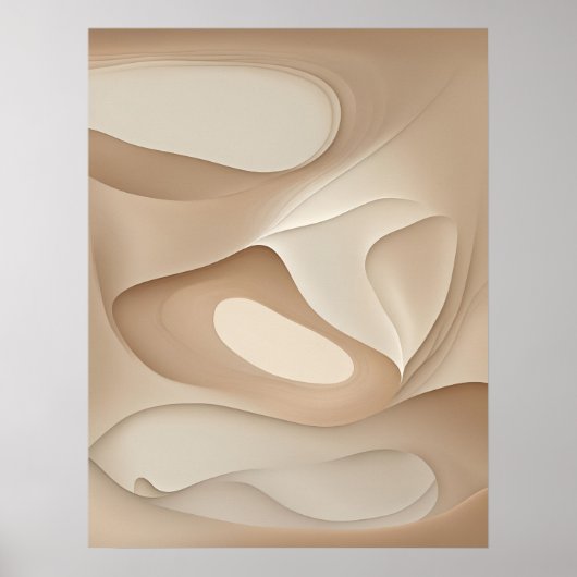 「輝く優雅さ」 |ニュートラルトーン流体アート ポスター (正面)