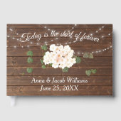 輝く光とアジサイの花がオーク材の上 ゲストブック (正面)