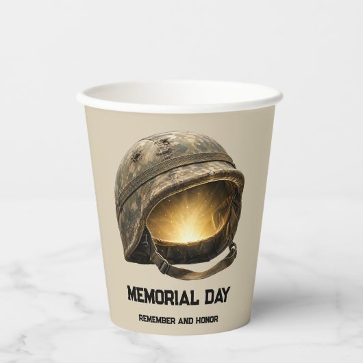 輝く兵士のヘルメット メモリアルデイの追悼 紙コップ (正面)