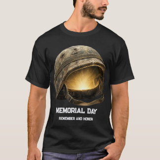 輝く兵士のヘルメット メモリアルデーの追悼 Tシャツ