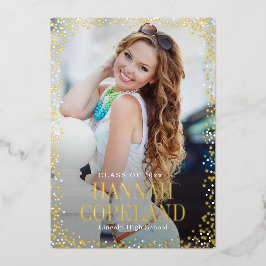 輝く喜びのフォイル卒業ポートレート写真 箔招待状