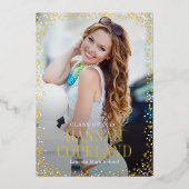 輝く喜びのフォイル卒業ポートレート写真 箔招待状 (正面)