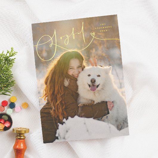 輝く喜びの花飾り1写真ミニマルクリスマス 箔シーズンカード