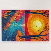 輝く夕日の川 鮮やかな自然の絵画 ジグソーパズル (横)