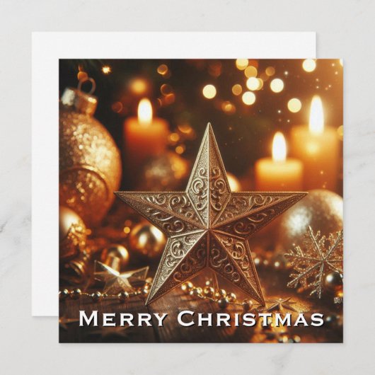 輝く夜のクリスマスゴールデンスター シーズンカード (正面/裏面)