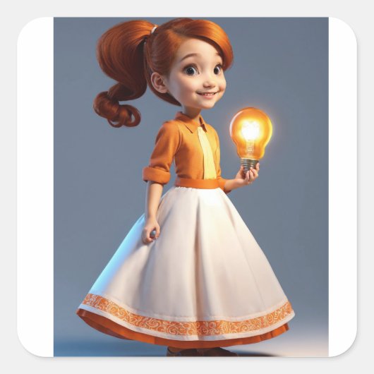 "輝く夢：ランプステッカー付きバービーガール" スクエアシール (正面)