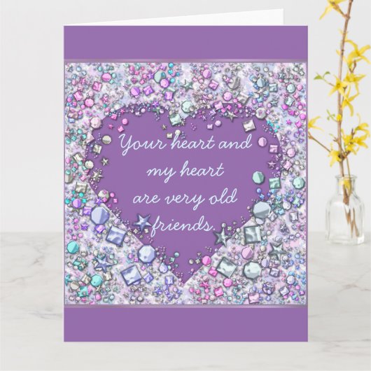 輝く大切宝石ハート引用文 カード (黄色い花)