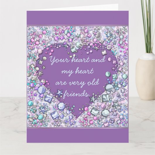 輝く大切宝石ハート引用文 カード (正面)