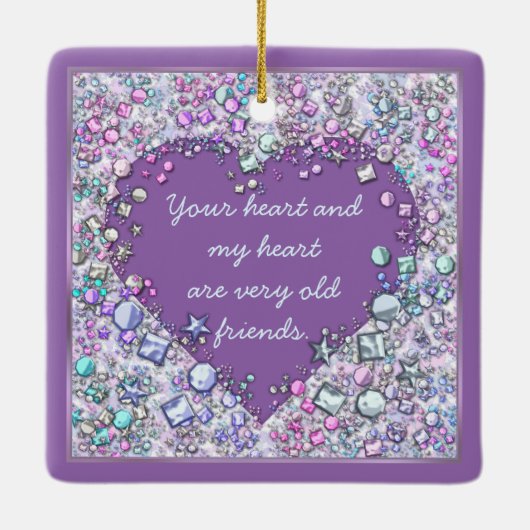 輝く大切宝石ハート引用文 セラミックオーナメント (裏面)