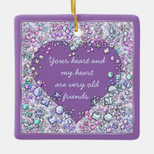 輝く大切宝石ハート引用文 セラミックオーナメント (正面)
