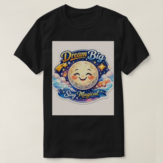 輝く天体マジック 笑顔の月と星 Tシャツ (デザイン正面)