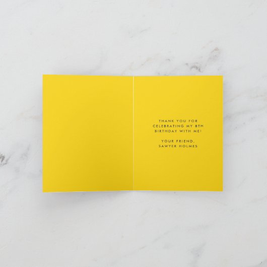 輝く太陽のスクリプト子供の誕生日パーティー サンキューカード (内部)