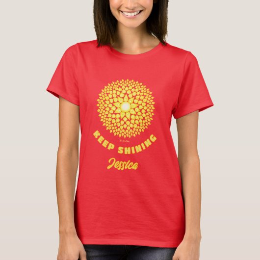 輝く太陽 ジオメトリカル マンダラ レッド Tシャツ (正面)