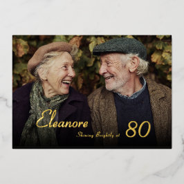 輝く女性の80歳の誕生日フォト 箔招待状
