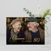 輝く女性の80歳の誕生日フォト 箔招待状 (立ち正面)