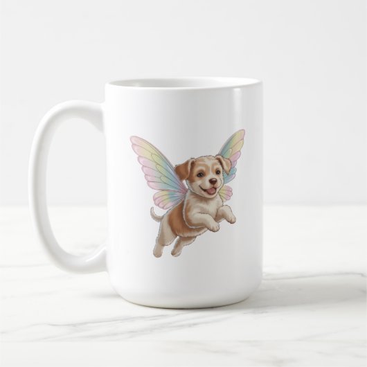 輝く妖精の羽を持つかわいい子犬 - 魔法のペット コーヒーマグカップ (左)