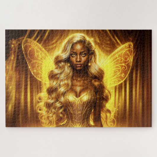 輝く妖精の翼を持つ神秘的な光の女神 ジグソーパズル (横)