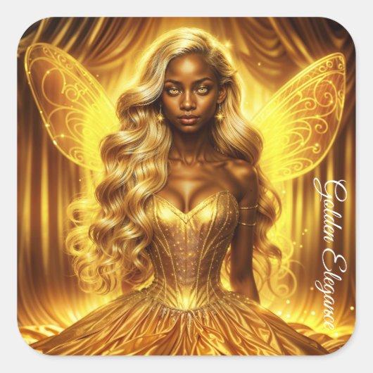 輝く妖精の翼を持つ神秘的な光の女神 スクエアシール (正面)