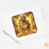 輝く妖精の翼を持つ神秘的な光の女神 スクエアシール (封筒)