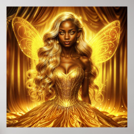 輝く妖精の翼を持つ神秘的な光の女神 ポスター