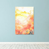 輝く始まり：日の出、山、花 キャンバスプリント (インサイチュ (ウッドフロア))