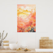 輝く始まり:日の出、山、花 ポスター (キッチン)