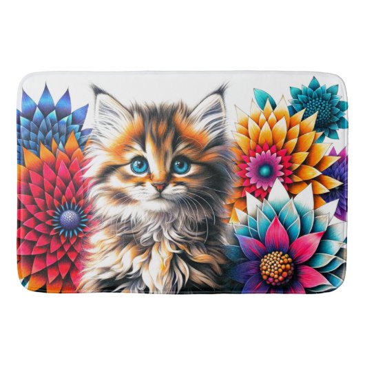 輝く子猫の花卉肖像 バスマット (正面)