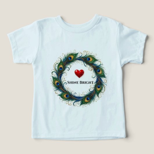 輝く孔雀の羽の円形トドラーTシャツ (デザイン正面)