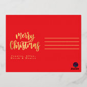 輝く季節のベツレヘムのクリスマス 赤とゴールド 箔シーズンポストカード (裏面)