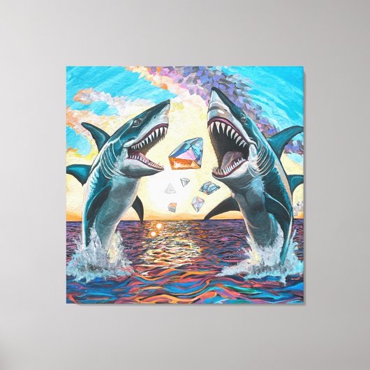 輝く宝石のためのグラマー・チョンプ・シャークのブリーチング –  キャンバスプリント (正面)