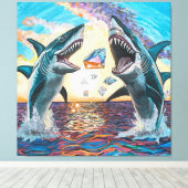 輝く宝石のためのグラマー・チョンプ・シャークのブリーチング –  キャンバスプリント (インサイチュ (ウッドフロア))