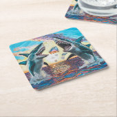 輝く宝石のためのグラマー・チョンプ・シャークのブリーチング –  スクエアペーパーコースター (アングル)