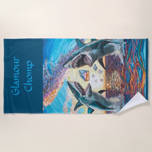 輝く宝石のためのグラマー・チョンプ・シャークのブリーチング – ビーチタオル (正面)