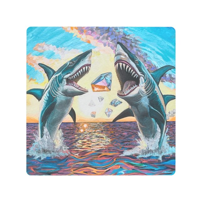 輝く宝石のためのグラマー・チョンプ・シャークのブリーチング –  メタルプリント (正面)