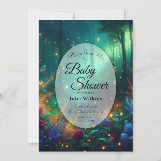 輝く宝石の魅惑的な森ベビーシャワー 招待状 (正面)