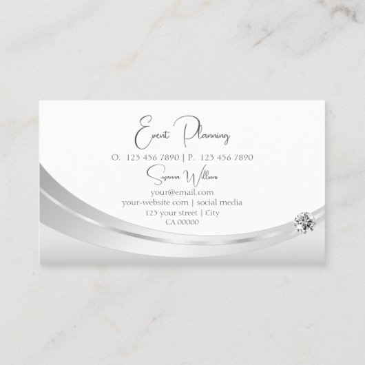 輝く宝石を飾持つ高貴な白い銀 名刺 (裏面)