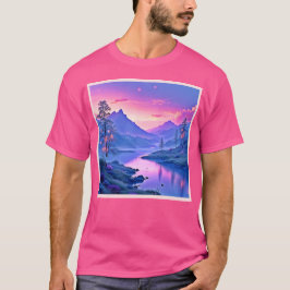 輝く山の湖のデザイン Tシャツ