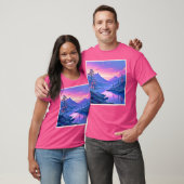 輝く山の湖のデザイン Tシャツ (ユニセックス)