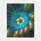 輝く幻想の花、カラフルな抽象フラクタル フリースブランケット (正面)