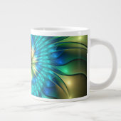 輝く幻想の花 カラフルな抽象的フラクタル ジャンボコーヒーマグカップ (右)