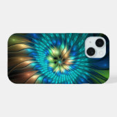 輝く幻想の花、カラフルな抽象的フラクタル iPhone 15ケース (裏面横)